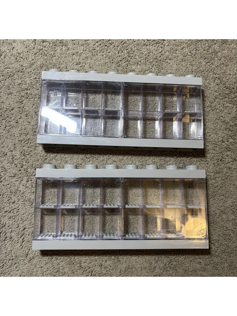 LEGO Minifigure Display Case Lot of 2 Large 16 Minifig Storage Wall Mount Gray